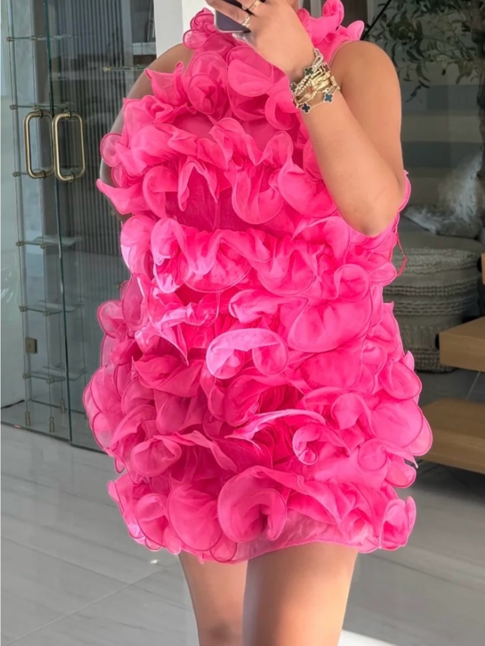 MARBLE Hot Pink Ruffled Cocktail Dress